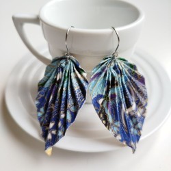 Earrings origami Leaf Blue