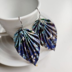 Earrings origami Leaf Blue