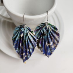 Earrings origami Leaf Blue