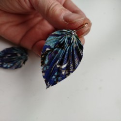 Earrings origami Leaf Blue