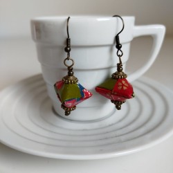 Earrings origami Pyramid Red-green