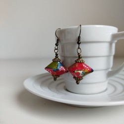 Earrings origami Pyramid Red-green
