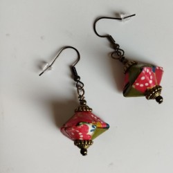 Earrings origami Pyramid Red-green
