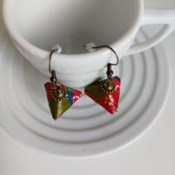 Earrings origami Pyramid Red-green