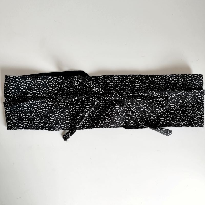 Obi belt in japanese cotton -Waves black