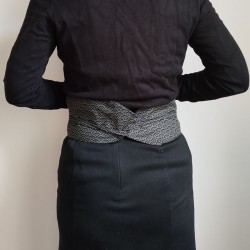 Obi belt in japanese cotton -Waves black