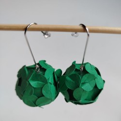 Paper Earrings-flower ball Green S