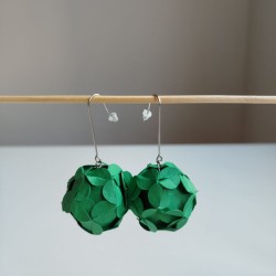 Paper Earrings-flower ball Green S