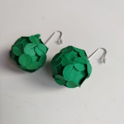 Paper Earrings-flower ball Green S
