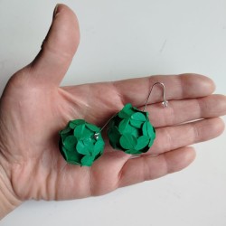 Paper Earrings-flower ball Green S