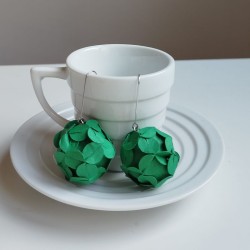 Paper Earrings-flower ball Green S