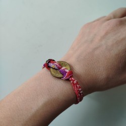 Chirimen cord bracelet with 5yen