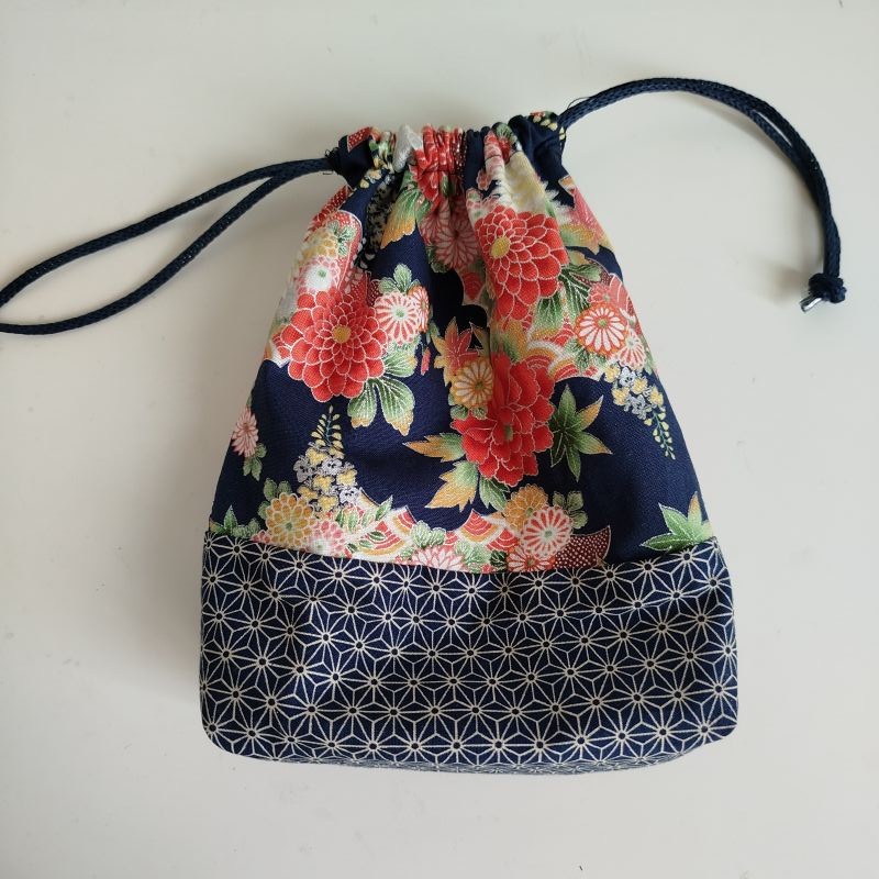 Kinchaku sack Blue silver